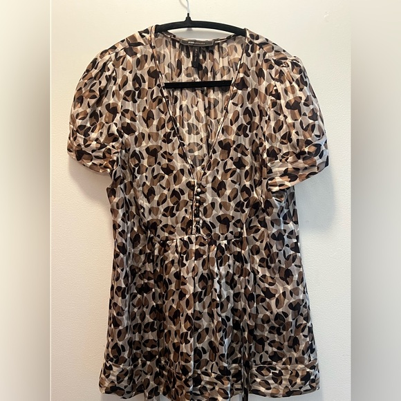 BCBGMaxAzria Brown Tan Puff Sleeve Blouse - Picture 1 of 4